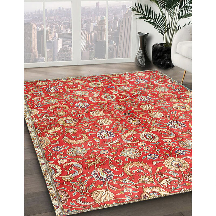 Traditional Neon Red Persian Rug in Family Room, tr3878