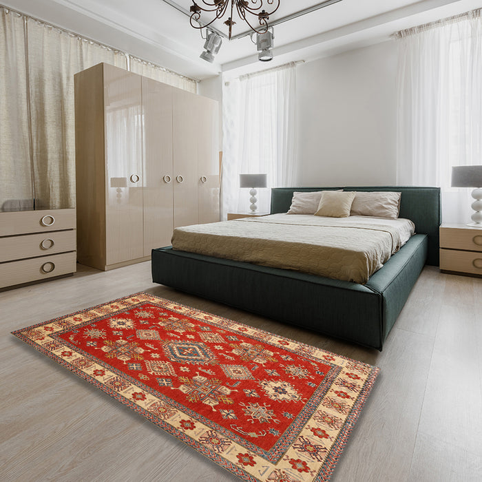 Traditional Red Geometric Rug in a Bedroom, tr387
