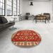 Round Machine Washable Traditional Red Rug in a Office, wshtr387
