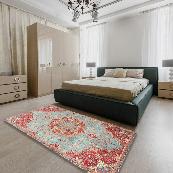 Machine Washable Traditional Cherry Red Rug in a Bedroom, wshtr3881