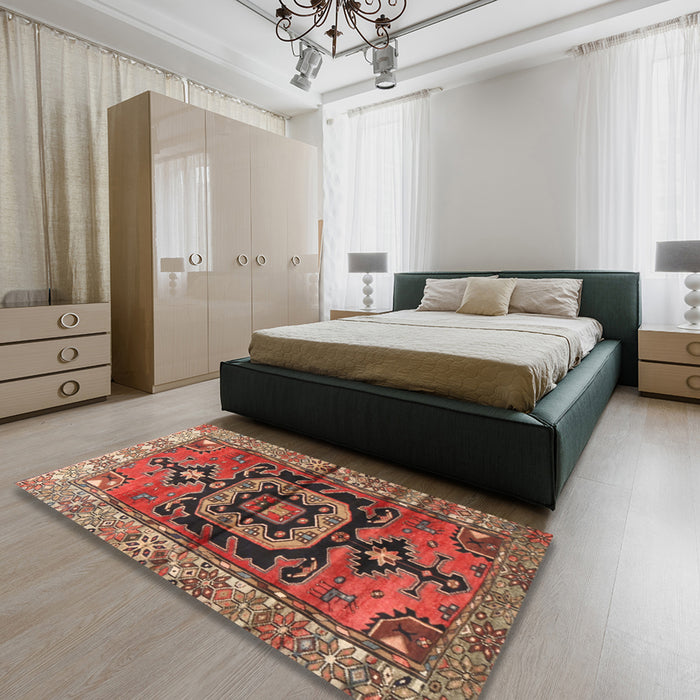 Machine Washable Traditional Orange Brown Rug in a Bedroom, wshtr3882