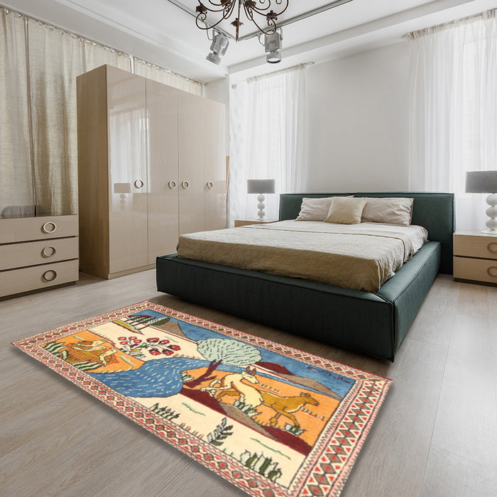 Machine Washable Traditional Gold Brown Rug in a Bedroom, wshtr3885