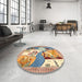 Round Machine Washable Traditional Gold Brown Rug in a Office, wshtr3885