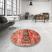 Round Traditional Sunrise Orange Animal Rug in a Office, tr3886