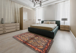 Traditional Orange Brown Persian Rug in a Bedroom, tr3890