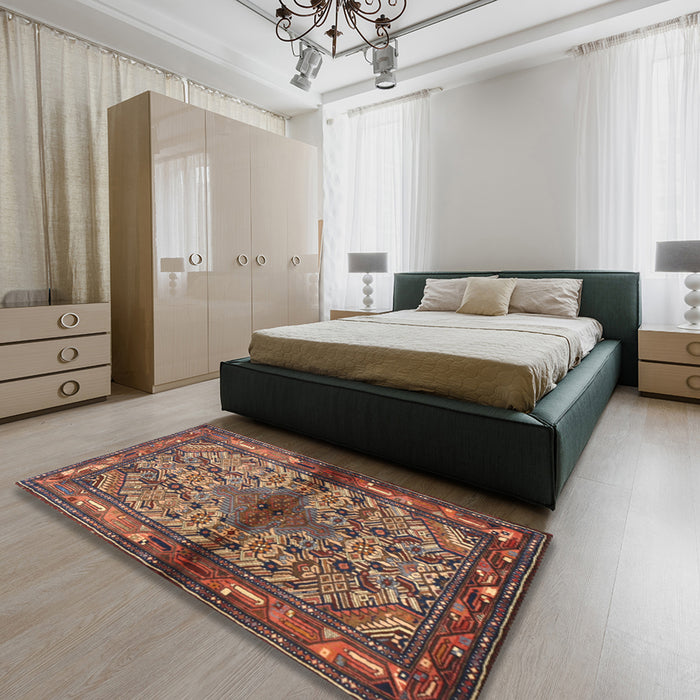 Traditional Orange Brown Persian Rug in a Bedroom, tr3890