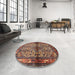 Round Machine Washable Traditional Orange Brown Rug in a Office, wshtr3890