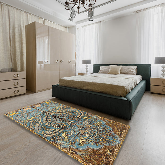 Machine Washable Traditional Sepia Brown Rug in a Bedroom, wshtr3891