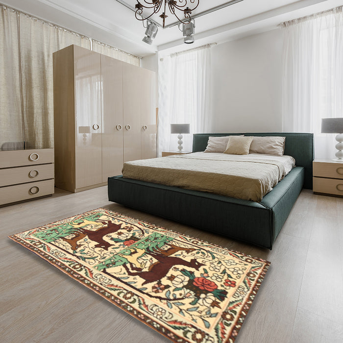 Traditional Sienna Brown Persian Rug in a Bedroom, tr3893