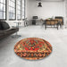 Round Traditional Red Persian Rug in a Office, tr3894