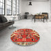 Round Machine Washable Traditional Red Rug in a Office, wshtr3895