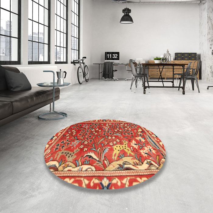 Round Machine Washable Traditional Neon Red Rug in a Office, wshtr3896