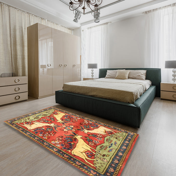 Machine Washable Traditional Metallic Gold Rug in a Bedroom, wshtr3897