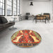 Round Machine Washable Traditional Metallic Gold Rug in a Office, wshtr3897