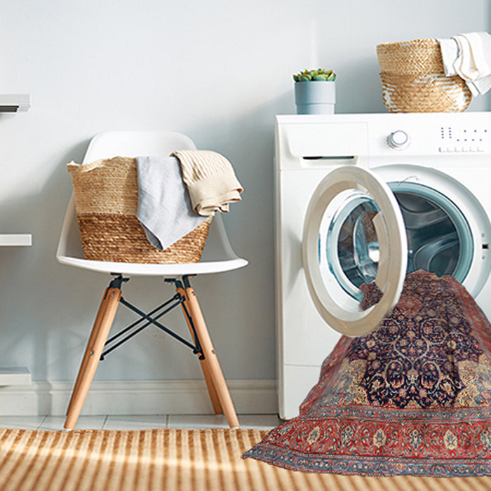 Machine Washable Traditional Camel Brown Rug in a Washing Machine, wshtr3898