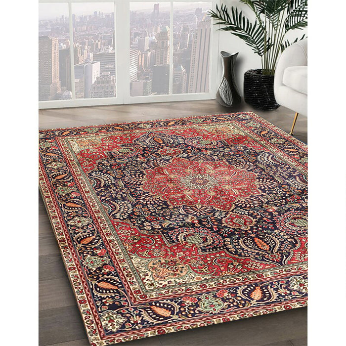 Traditional Saffron Red Medallion Rug in Family Room, tr3899