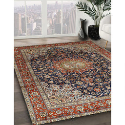 Traditional Camel Brown Medallion Rug in Family Room, tr389