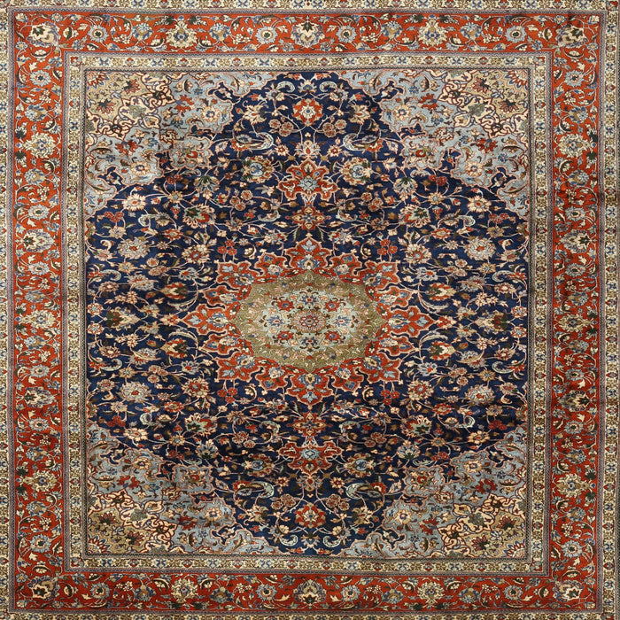 Square Traditional Camel Brown Medallion Rug, tr389