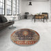 Round Machine Washable Traditional Camel Brown Rug in a Office, wshtr389