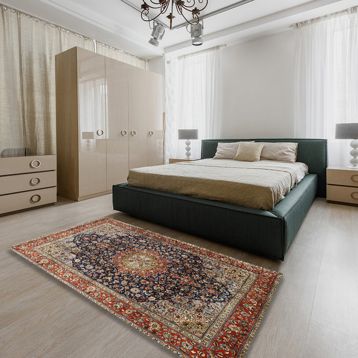 Machine Washable Traditional Camel Brown Rug in a Bedroom, wshtr389