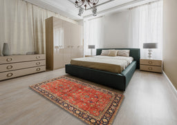 Traditional Bronze Brown Oriental Rug in a Bedroom, tr38