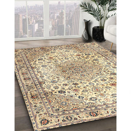 Machine Washable Traditional Brown Gold Rug in a Family Room, wshtr3900