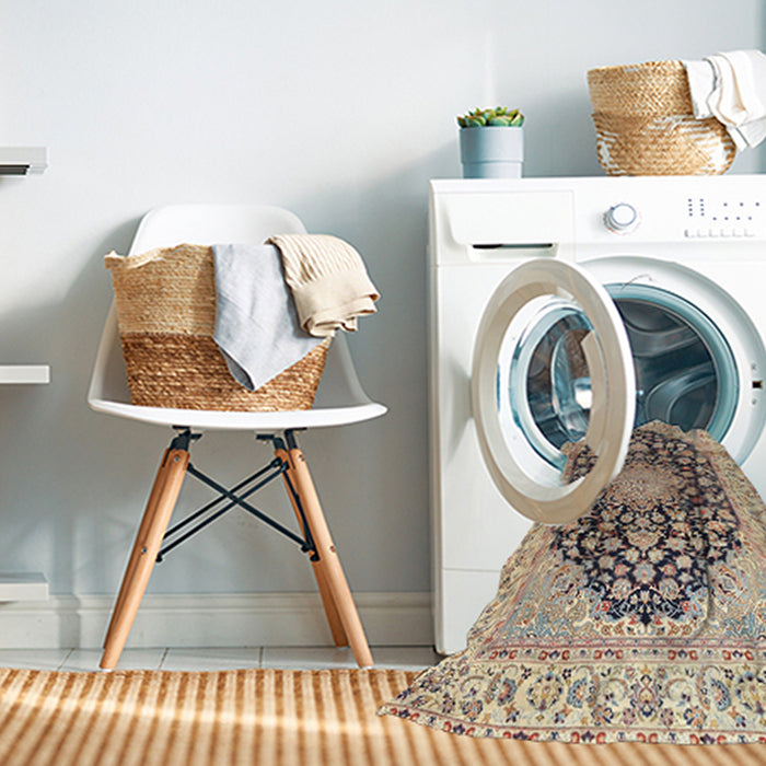 Machine Washable Traditional Chestnut Brown Rug in a Washing Machine, wshtr3907