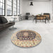 Round Machine Washable Traditional Chestnut Brown Rug in a Office, wshtr3907