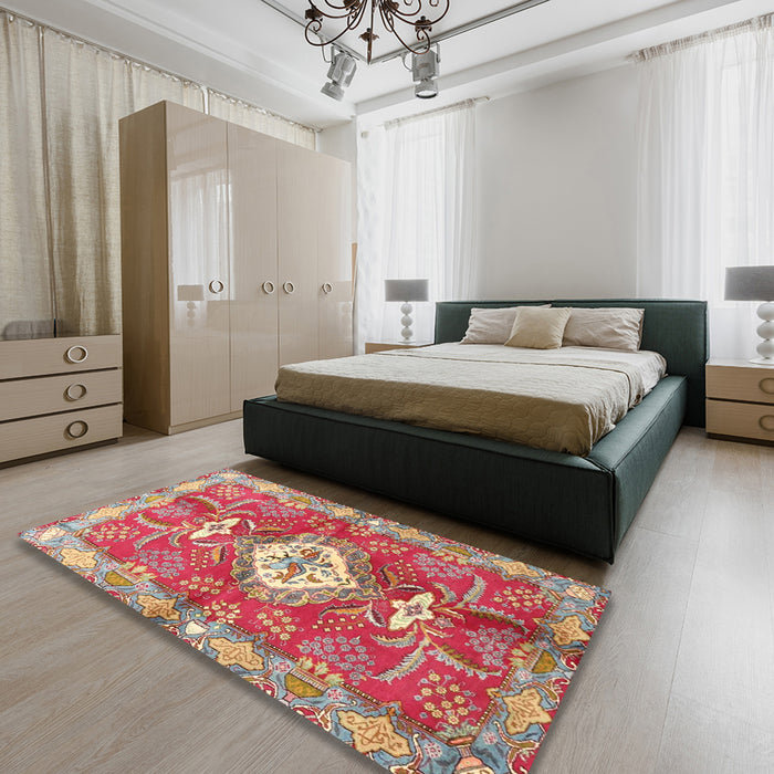 Traditional Crimson Red Persian Rug in a Bedroom, tr3908