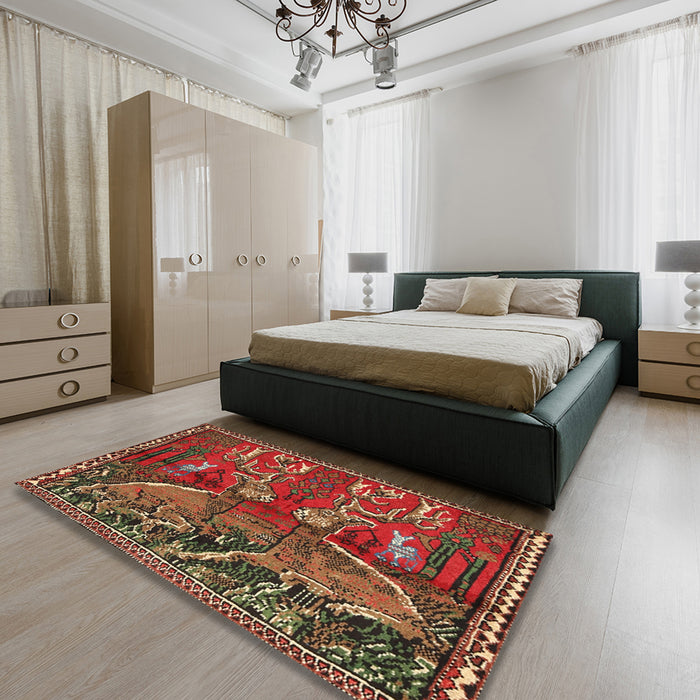 Machine Washable Traditional Tomato Red Rug in a Bedroom, wshtr390