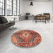 Round Traditional Sand Brown Persian Rug in a Office, tr3912