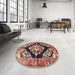 Round Traditional Light Copper Gold Medallion Rug in a Office, tr3913