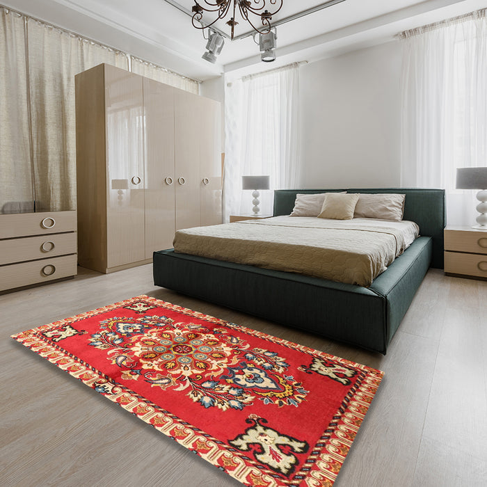 Machine Washable Traditional Red Rug in a Bedroom, wshtr3918