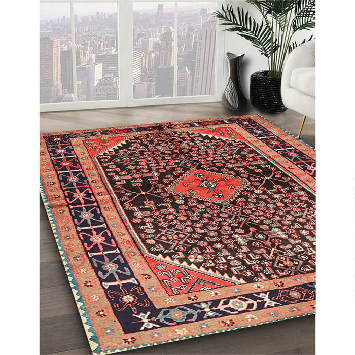 Machine Washable Traditional Copper Red Pink Rug in a Family Room, wshtr391