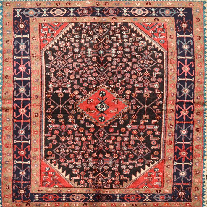 Square Traditional Copper Red Pink Persian Rug, tr391
