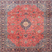 Round Machine Washable Traditional Brown Red Rug, wshtr3920