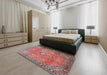 Machine Washable Traditional Brown Red Rug in a Bedroom, wshtr3920