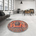 Round Traditional Chestnut Brown Persian Rug in a Office, tr3923