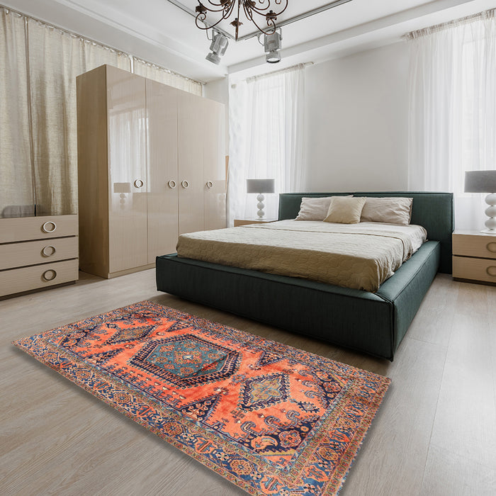 Machine Washable Traditional Chestnut Brown Rug in a Bedroom, wshtr3923