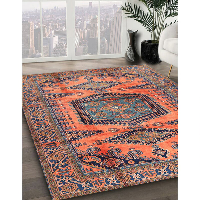 Traditional Chestnut Brown Persian Rug in Family Room, tr3923