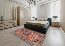 Traditional Chestnut Brown Persian Rug in a Bedroom, tr3923