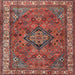 Round Machine Washable Traditional Orange Salmon Pink Rug, wshtr3928