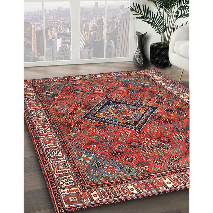 Traditional Orange Salmon Pink Persian Rug in Family Room, tr3928
