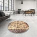 Round Machine Washable Traditional Sienna Brown Rug in a Office, wshtr3929