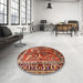 Round Machine Washable Traditional Tomato Red Rug in a Office, wshtr392