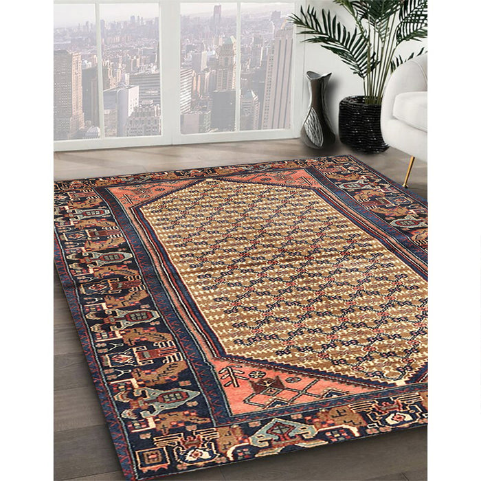 Traditional Dark Brown Persian Rug in Family Room, tr3933