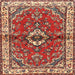 Round Machine Washable Traditional Tomato Red Rug, wshtr3934