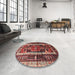 Round Machine Washable Traditional Saffron Red Rug in a Office, wshtr3937