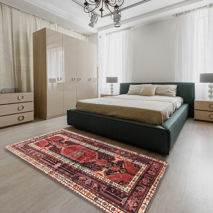 Machine Washable Traditional Saffron Red Rug in a Bedroom, wshtr3937