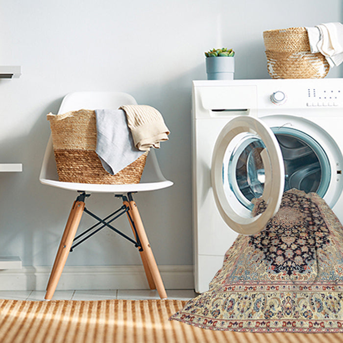 Machine Washable Traditional Chestnut Brown Rug in a Washing Machine, wshtr3946